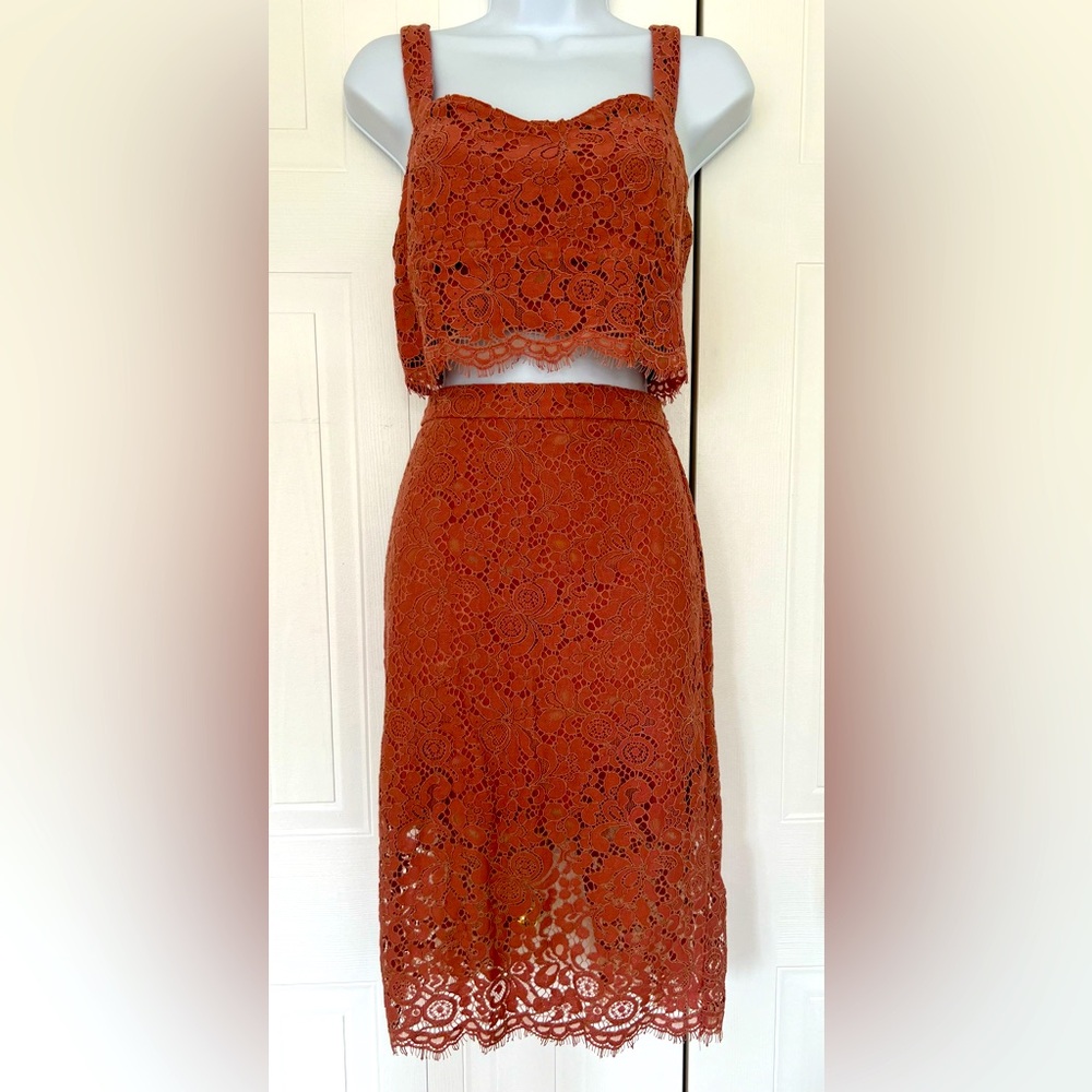 DYNAMITE 2 Piece lace set. Color burgundy size  XSmall.